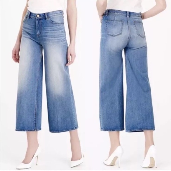 J CREW Womens Size 27 RAYNER Wide Leg High Rise Cropped Medium Wash Denim Jeans - Picture 1 of 6